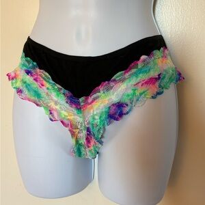 VS Black Bikini Briefs with Multicolor Lace Trim
